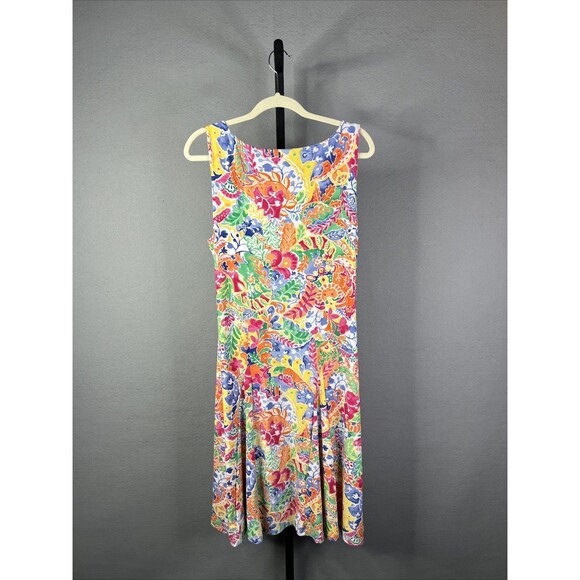 Lauren Ralph Lauren Dress Womens Large Fit Flare Hawaiian Beach Stretch - Picture 2 of 9